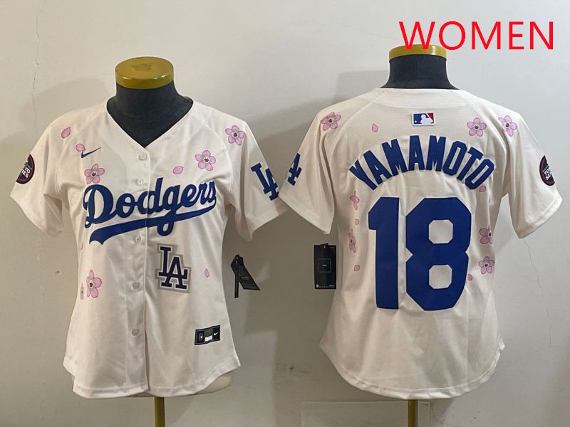 Women Los Angeles Dodgers 18 Yamamoto Cream Sakura Edition 2025 Nike MLB Jersey style 17